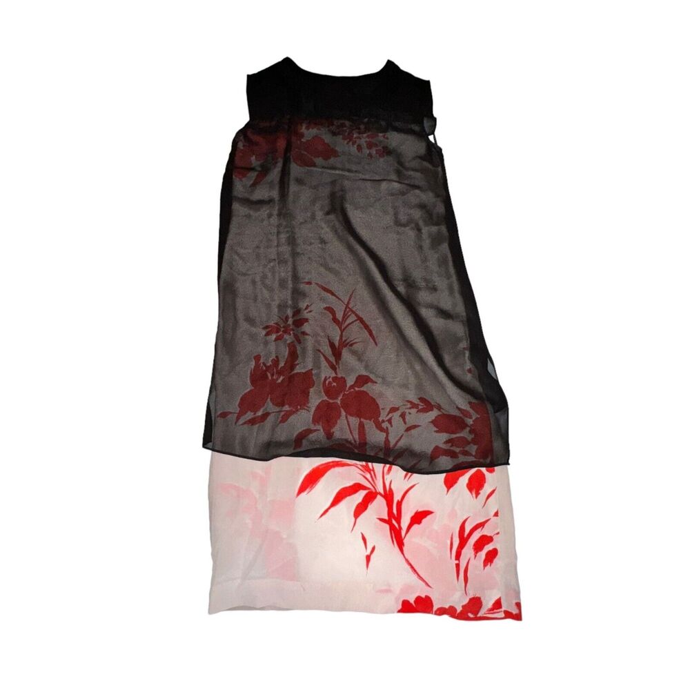 Allsaints Lilia Dress Women's 2 Black White Red Sheer Overlay Sleeveless Silk